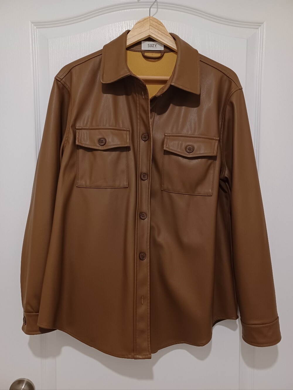 Women's Faux Leather Button-Up Jacket